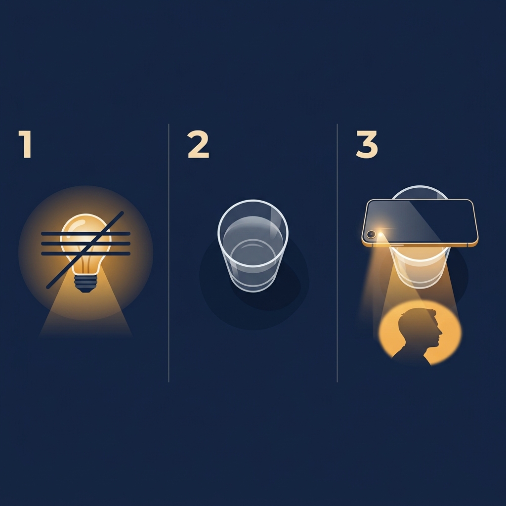 Three steps: dim lights, place glass, phone on top